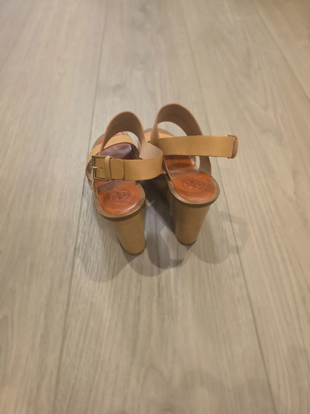 Tory Burch Tan Leather Wedge Slingback Sandals